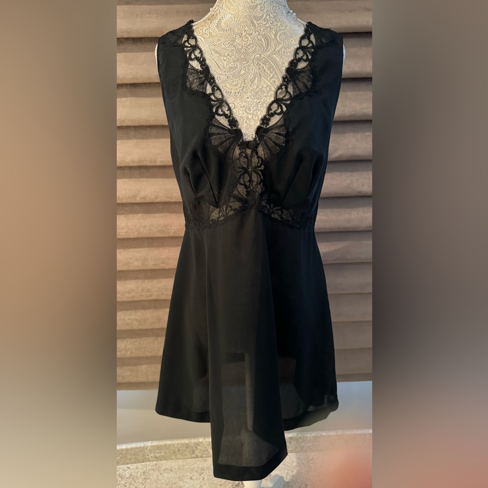EMILIO PUCCI Black Lace Trimmed Negligee Set Nightgown Robe M - Picture 2 of 16